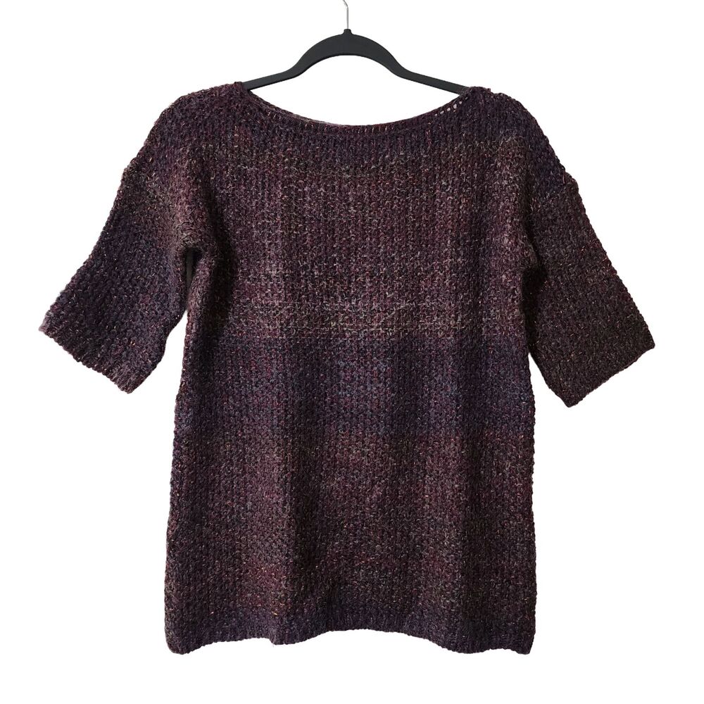 Elsamanda Italy Womens Wool Mohair Alpaca Sweater Purple Gray Boat-Neck Size S